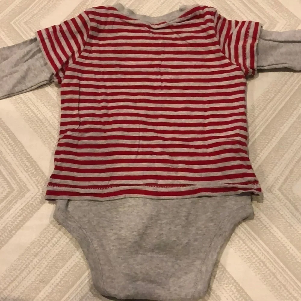 Baby Gap Grey & Red Striped Heartbreaker Onesie